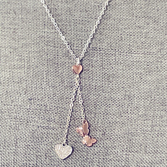 Silver & Rose Gold Tone Pendant Heart & Butterfly - Picture 4 of 8